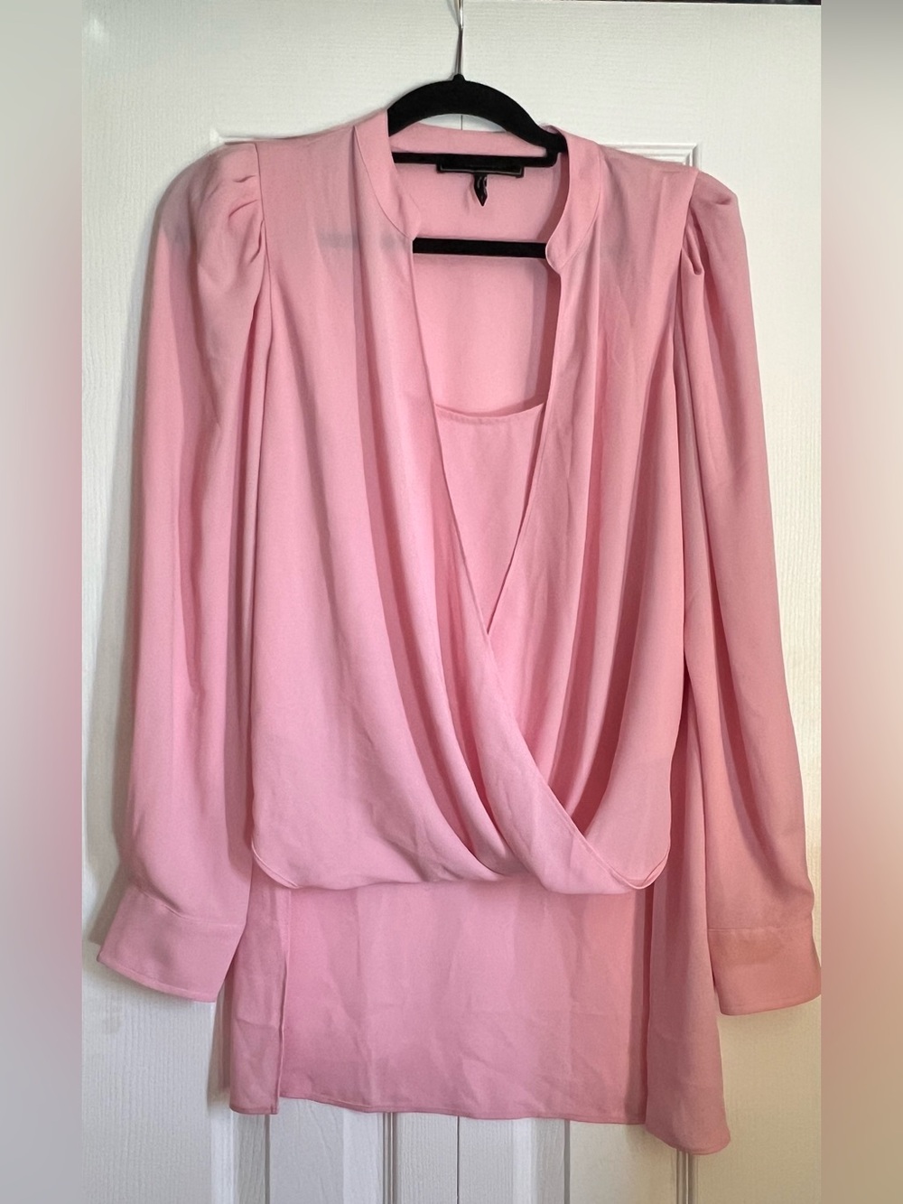 BCBGMaxAzria Soft Pink Draped V-Neck Blouse